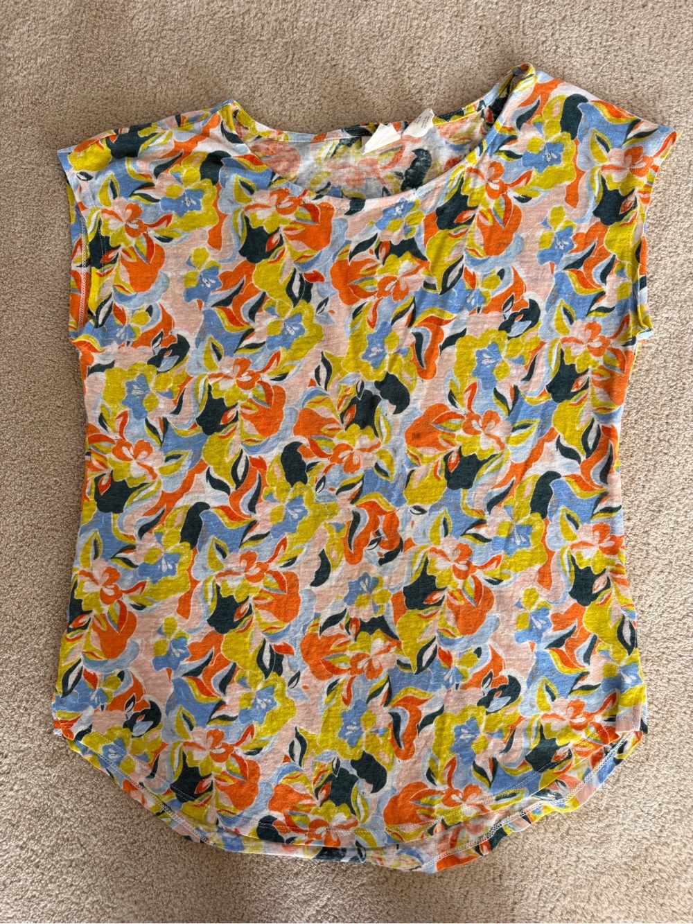 C&C California Linen Tee with Orange, Yellow, Blue Floral Print